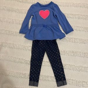 Kidgets tunic top blue hearts embellished navy pants size 24M 2T Toddler girls